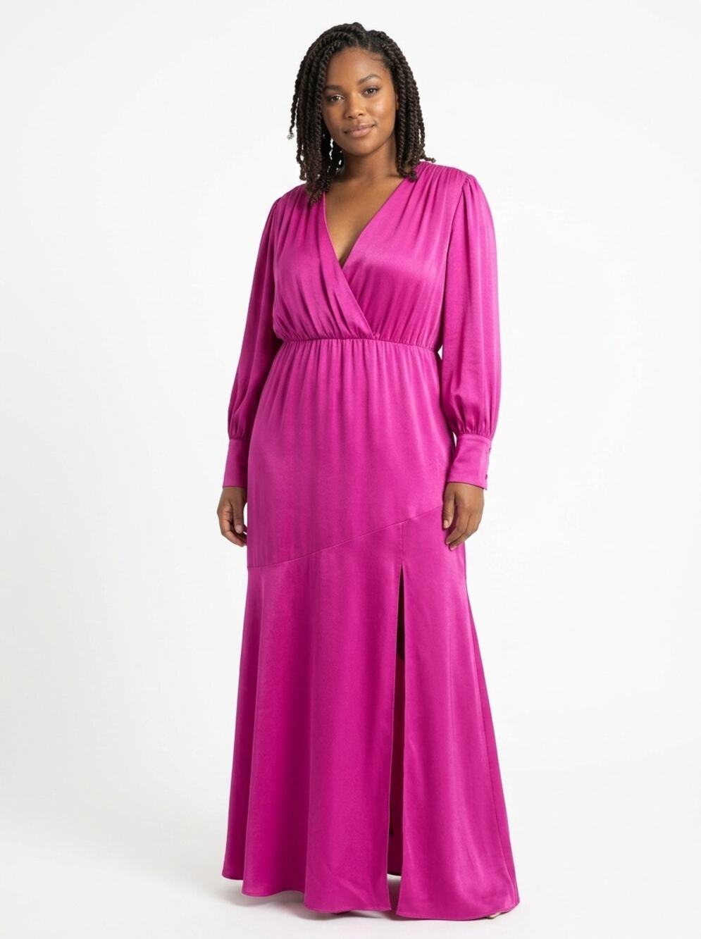 Eloquii Pink Wrap Maxi Pleated Satin Dress Women Size 16